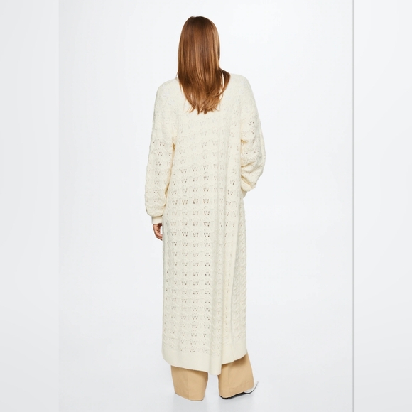 Mango Open Front Weave Beige Maxi Duster Sweater Long Knit Soft Womens Small - Picture 3 of 13